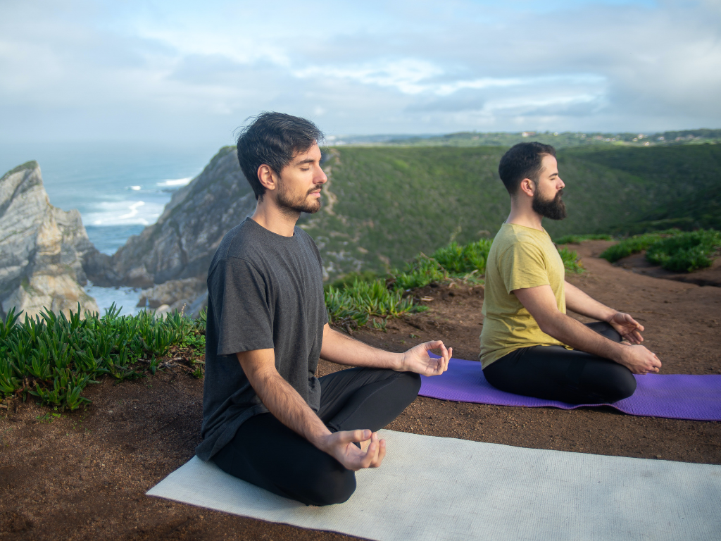 Two men meditating peacefully