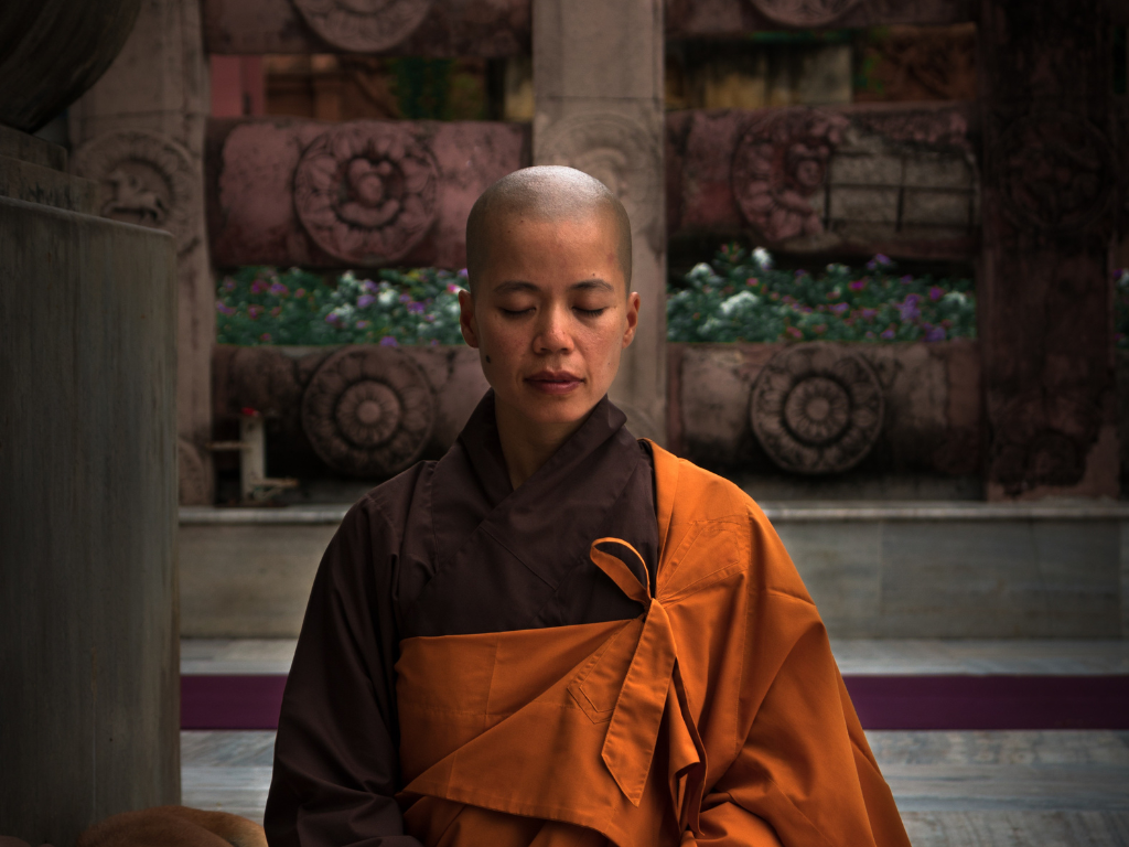 A picture of a monk practicing Vipassana meditation